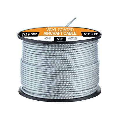 ราคาดี สายเคเบิลเครื่องบินเหล็กชุบสังกะสี 7x19 ความแข็งแรงสูง 1770MPa ขนาด 3/16