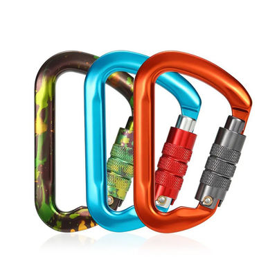 Aluminum 30KN D Shape Climbing Snap Hook Customized Outdoor Carabiner