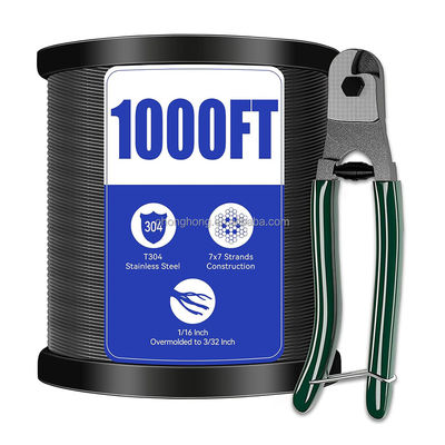 ราคาดี ลวดสลิงเคลือบไวนิลชนิดไม่ผสมโลหะ สีดำ สแตนเลส 304 ขนาด 1/16