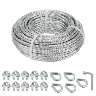 ราคาดี การก่อสร้างโรงเรือนแบบยึด 7X7 Strand Core สายเคเบิลเครื่องบินสแตนเลสสตีลเคลือบสังกะสี พร้อมตัวหนีบเชือกและปลอก ออนไลน์